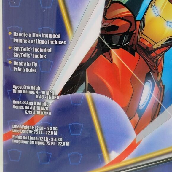 SuperSled Iron Man Kite 32" Frameless Skytails Handle Line Marvel Avengers Large - Picture 3 of 4